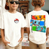 Summer Anime Pokémon Cosplay T-Shirt Cotton Short Sleeve Tops Casual Loose Retro T-Shirt Men Women Kids Family Matching Outfits