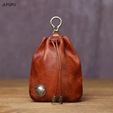 JLFGPJ Men's Genuine Leather Drawstring Vintage Wallet Vegetable Tanned Top Layer Cowhide Handmade Antique Simple Coin Purse