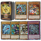72PCS Yugioh Cards with Tin Box Yu Gi Oh Card Holographic English Version Golden Letter Duel Links Game Card Blue Eyes Exodia
