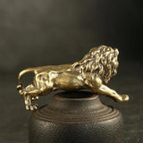 Antique Bronze Male Lion King Statue Small Ornaments Solid Copper Mountain Lions Miniature Figures Brass Sculpture Crafts Decor