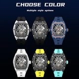 MEGIR Men Mechanical Watch Fashion Tonneau Skeleton Dial Waterproof Automatic Wristwatch Outdoor Sport Clock with Luminous Hands