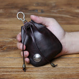 JLFGPJ Men's Genuine Leather Drawstring Vintage Wallet Vegetable Tanned Top Layer Cowhide Handmade Antique Simple Coin Purse