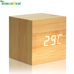 Wooden LED Digital Alarm Clock With Thermometer LED Display Temp Date Calendars Electronic Desktop Digital Table Clocks For Gift