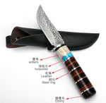 XITUO High carbon steel Handmade Damascus pattern Fixed blade knife survival tactical pocket knife antler handle Leather sheath