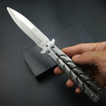 Butterfly in Knife Silver Titanium Coated Training Folding Knife Butterfly Not Sharp Butterfly No Edge Practice Tools