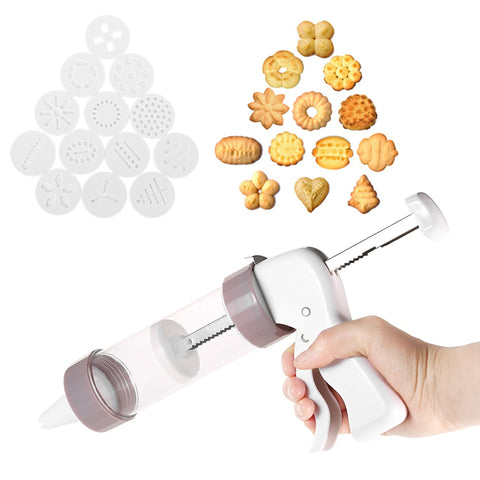 Cookie Press Kit Gun Machine Cookie Making Mold Cake Decor 13 Press Molds & 6 Pastry Piping Nozzles Cookie Tool Biscuit Maker