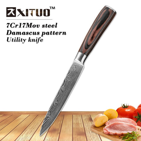 XITUO High quality 5"inch Chef knife Utility Paring Knives Imitation Damascus steel kitchen Peeling Knives Sharp Steak Knives
