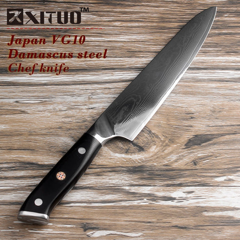Quality Japan VG10 Damascus steel kitchen knife G10 handle + plum blossom best gift chef knife sharp Cleaver Santoku cook tool