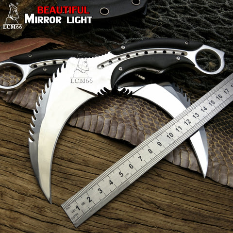 LCM66 Mirror light scorpion claw knife outdoor camping jungle survival battle karambit Fixed blade hunting knives self defense