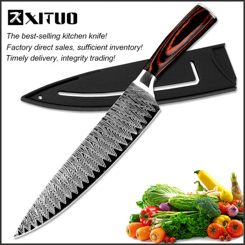 XITUO 8" Professional Chef Knife Sharp High Carbon Stainless Steel Kitchen Knife Sanding Laser Pattern Cleaver Slicing Knives 