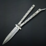 Butterfly in Knife Silver Titanium Coated Training Folding Knife Butterfly Not Sharp Butterfly No Edge Practice Tools