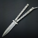 Butterfly in Knife Silver Titanium Coated Training Folding Knife Butterfly Not Sharp Butterfly No Edge Practice Tools