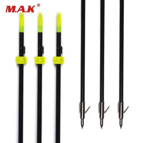 3/6/12pcs 82 cm Length Glass Fiber Black Shaft Fishing Arrow for Hunting Shooting with Arrow Heads and Safety Slides