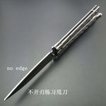 Butterfly in Knife Silver Titanium Coated Training Folding Knife Butterfly Not Sharp Butterfly No Edge Practice Tools