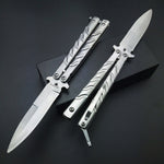 Butterfly in Knife Silver Titanium Coated Training Folding Knife Butterfly Not Sharp Butterfly No Edge Practice Tools