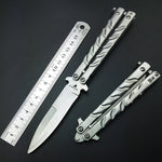 Butterfly in Knife Silver Titanium Coated Training Folding Knife Butterfly Not Sharp Butterfly No Edge Practice Tools