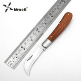 KKWOLF Wooden handle folding knife electrician's knife outdoor Survival camp hunting pocket knife EDC Professional tools