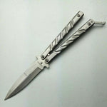 Butterfly in Knife Silver Titanium Coated Training Folding Knife Butterfly Not Sharp Butterfly No Edge Practice Tools