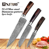 XITUO best 3 pcs kitchen knives sets Japanese Damascus steel Pattern chef knife sets Cleaver Paring Santoku Slicing utility tool
