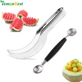 Stainless Steel Watermelon Slicer Fruit Knife Cutter And Ice Cream Ballers Melon Scoop Double Size Spoon Set Kitchen Tools 