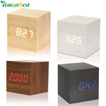 Wooden LED Digital Alarm Clock With Thermometer LED Display Temp Date Calendars Electronic Desktop Digital Table Clocks For Gift