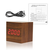 Wooden LED Digital Alarm Clock With Thermometer LED Display Temp Date Calendars Electronic Desktop Digital Table Clocks For Gift