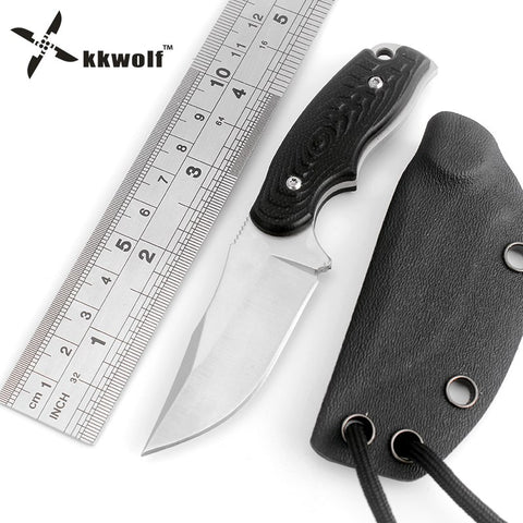 KKWOLF portable rescue knives Camping survival fixed knife K sheath practical 8Cr13 blade tactical hunting pocket neck Knives