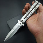 Butterfly in Knife Silver Titanium Coated Training Folding Knife Butterfly Not Sharp Butterfly No Edge Practice Tools