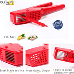 Garlic Press Slicer Mincer 2 In 1 Kitchen Ginger Presser Veggies Crusher Peeler Ricer With Cleaning Brush PP Chopper Tool Set