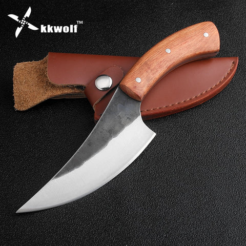 KKWOLF High-carbon steel fixed hunting knife Beef Pork knife 58HRC Rosewood handle sharp survival camping tactical rescue knives