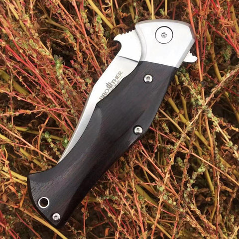[Brother 1612 Horned Viper]  Pocket knife Fliper folding knives  steel Ebony Wood folder Tactical EDC tool collection