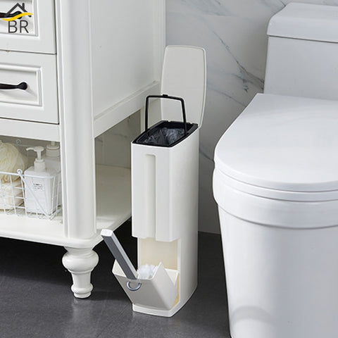 BR 6L Plastic Trash Can with Toilet Brush Set Bathroom Waste Bin Toilet Dustbin Trash Basket Garbage Bucket Garbage Bag Holder